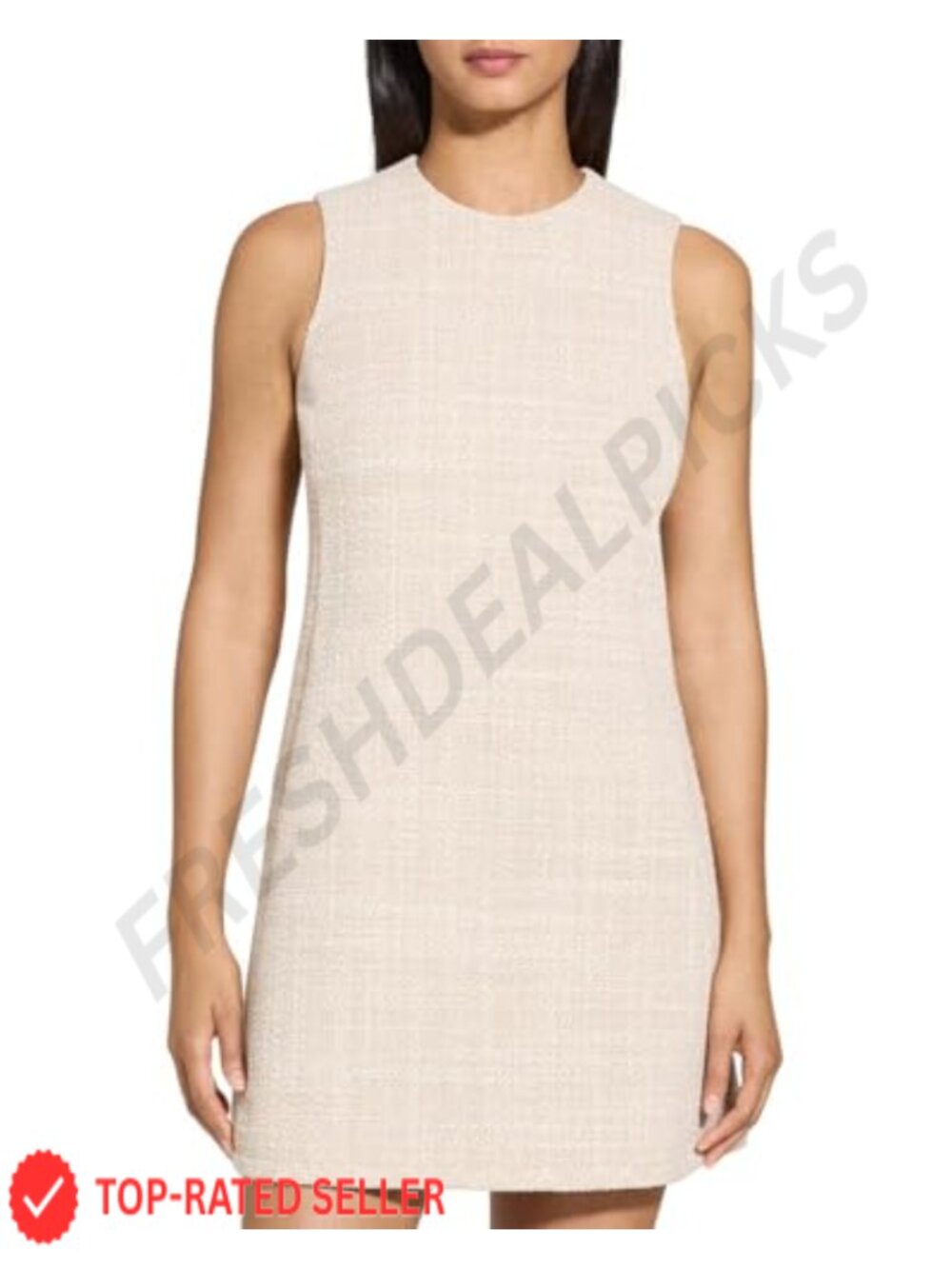 Tweed Shift Dress Sleeveless A-Line Mini Crew Neck Work